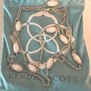 Kendra Scott Kelsie Long Station Necklace Gold with White Stones